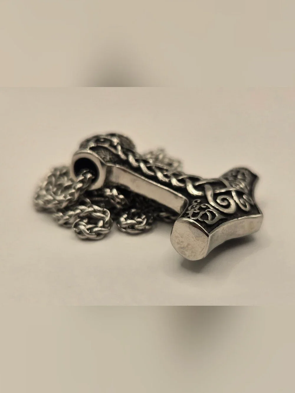 Viking Mjölnir Thor Hammer Necklace Celtic Knot 22” Chain 2.5” Pendant #696